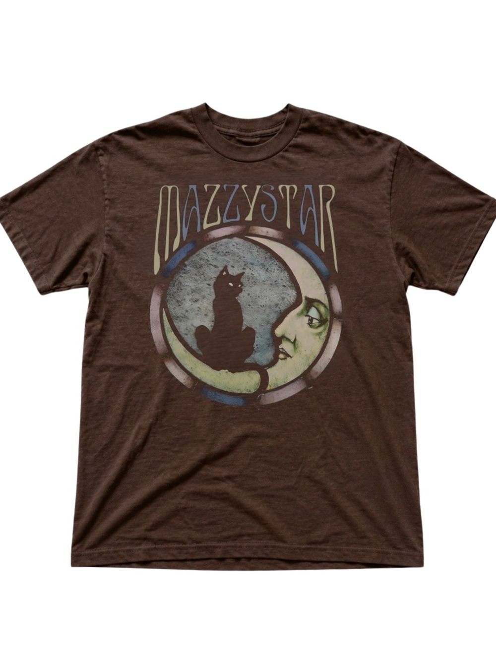 Mazzy Star Black Cat Crescent Moon Celestial Brown Band Graphic Tee